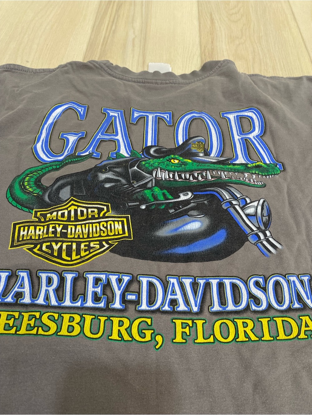 Harley Davidson T-Shirt Crew Neck Mens Size Large Gator Leesburg Florida Gray